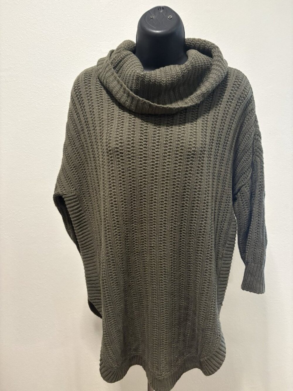 Express Cowl Neck Knit Sweater Womens S Small Olive Green Shark Bite